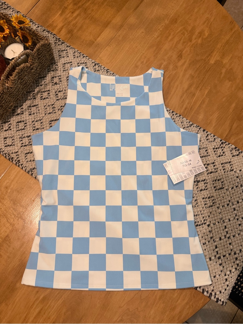 LuLaRoe Blue and White Checkered Tank Top
